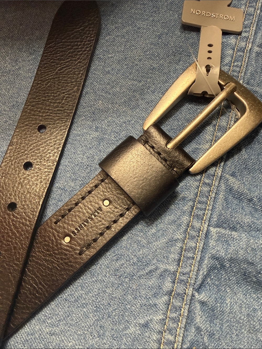 AllSaints Black Leather Belt with Brushed Nickel Buckle